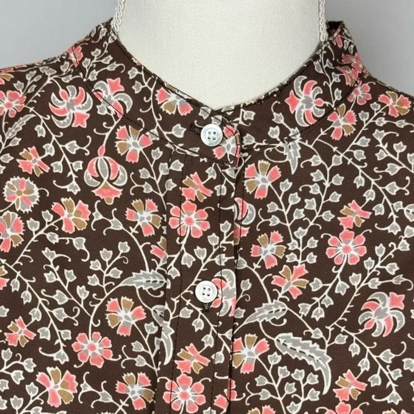 J. McLaughlin Tavia Shift Dress Long Sleeve Pockets Medium Brown & Pink Floral - Picture 5 of 14